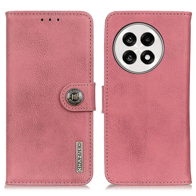 KHAZNEH For OnePlus 13R 5G / Ace 5 5G Wallet Case Cowhide Texture Leather Flip Phone Cover - Pink