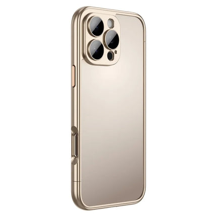 For iPhone 16 Pro Max Bumper Case Electroplating Hard PC Protective Cover with Camera Lens Film - Gold