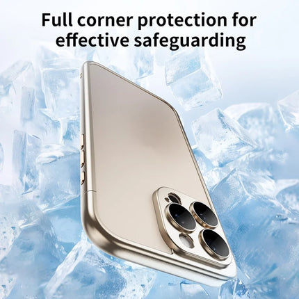 For iPhone 16 Pro Max Bumper Case Electroplating Hard PC Protective Cover with Camera Lens Film