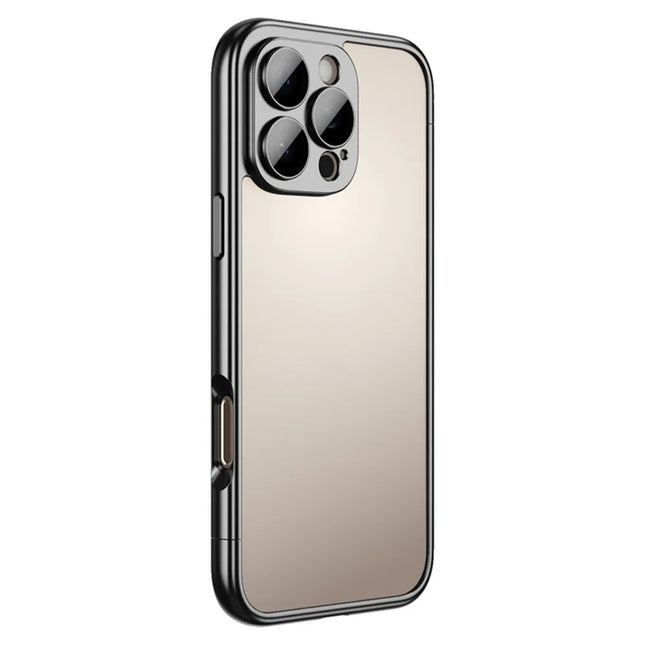For iPhone 16 Pro Max Bumper Case Electroplating Hard PC Protective Cover with Camera Lens Film - Black