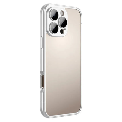 For iPhone 16 Pro Max Bumper Case Electroplating Hard PC Protective Cover with Camera Lens Film - Silver