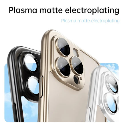 For iPhone 16 Pro Max Bumper Case Electroplating Hard PC Protective Cover with Camera Lens Film