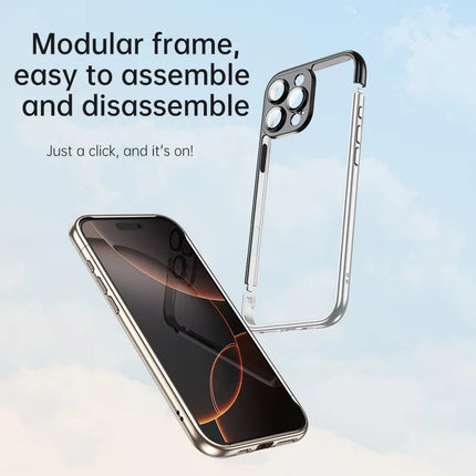 For iPhone 16 Pro Max Bumper Case Electroplating Hard PC Protective Cover with Camera Lens Film