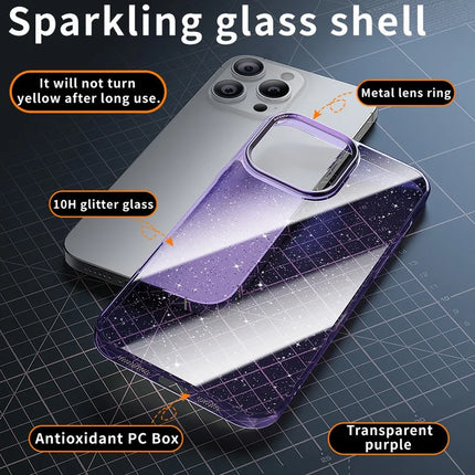 For iPhone 16 Pro Case PC + Glitter Glass Protective Phone Cover