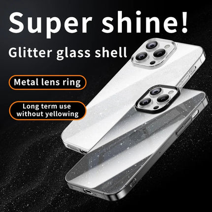 For iPhone 16 Pro Case PC + Glitter Glass Protective Phone Cover
