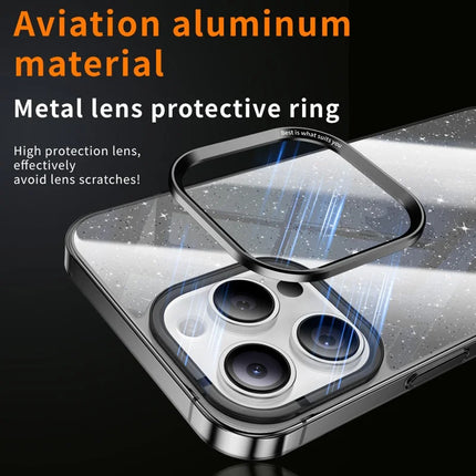 For iPhone 16 Pro Case PC + Glitter Glass Protective Phone Cover