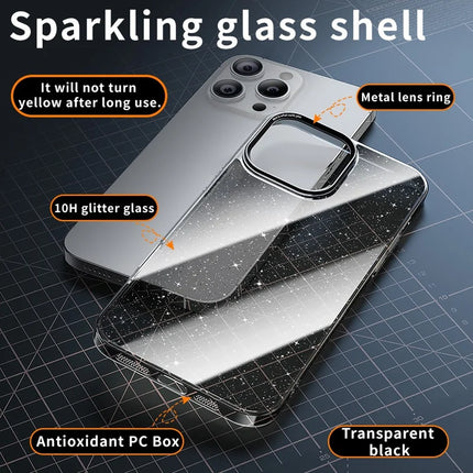 For iPhone 16 Pro Case PC + Glitter Glass Protective Phone Cover