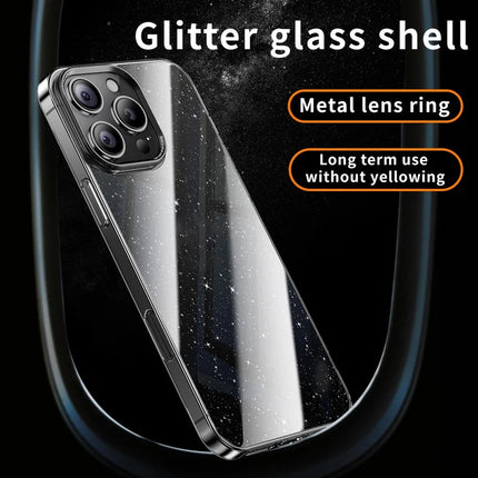 For iPhone 16 Pro Case PC + Glitter Glass Protective Phone Cover