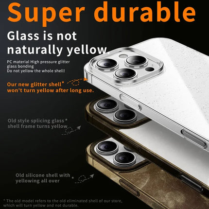 For iPhone 16 Pro Case PC + Glitter Glass Protective Phone Cover