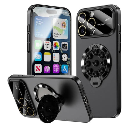 For iPhone 16 Pro Max Case Compatible with MagSafe Suction Cup Kickstand PC Phone Cover - Black