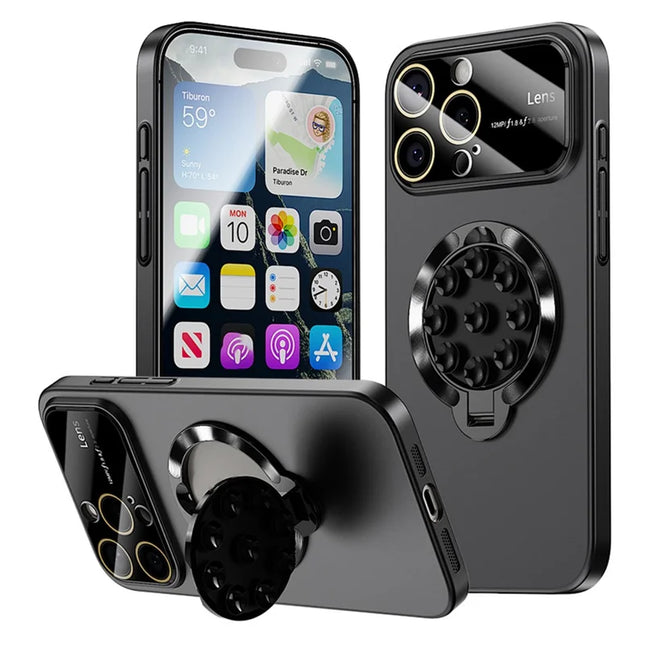 For iPhone 16 Pro Max Case Compatible with MagSafe Suction Cup Kickstand PC Phone Cover - Black