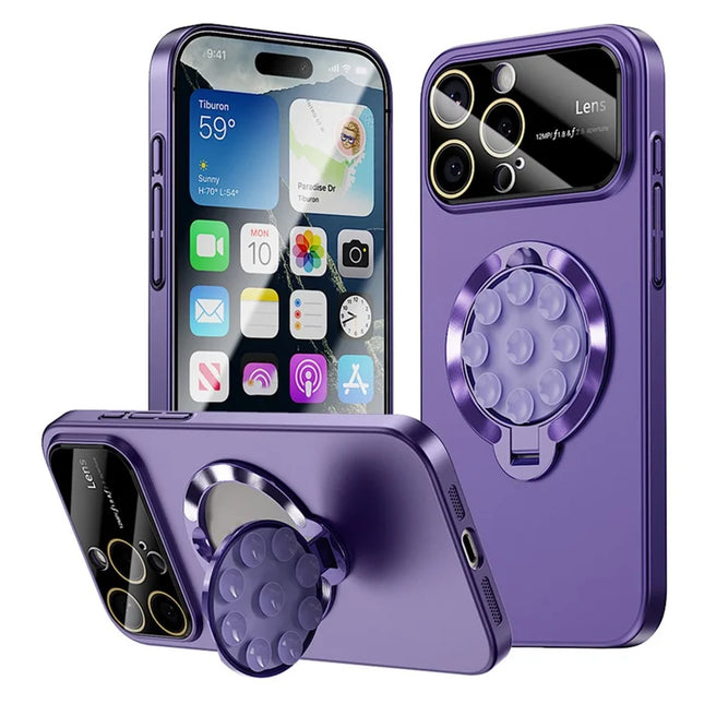 For iPhone 16 Pro Max Case Compatible with MagSafe Suction Cup Kickstand PC Phone Cover - Dark Purple