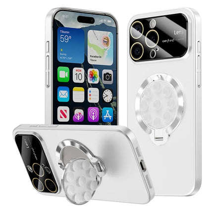 For iPhone 16 Pro Max Case Compatible with MagSafe Suction Cup Kickstand PC Phone Cover - White