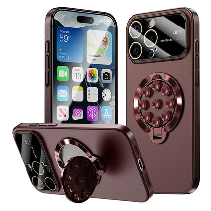 For iPhone 16 Pro Max Case Compatible with MagSafe Suction Cup Kickstand PC Phone Cover - Wine Red