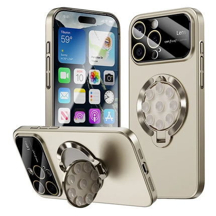 For iPhone 16 Pro Max Case Compatible with MagSafe Suction Cup Kickstand PC Phone Cover - Titanium
