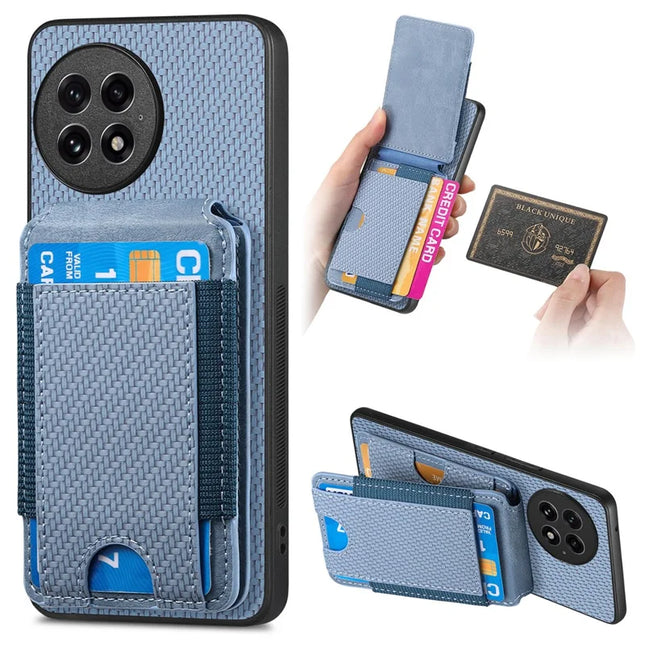 For OnePlus 13 Case with Card Holder Kickstand Leather Back Cover - Blue