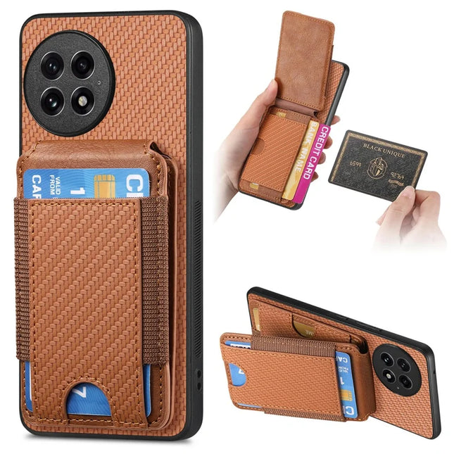 For OnePlus 13 Case with Card Holder Kickstand Leather Back Cover - Brown