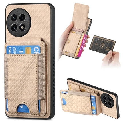 For OnePlus 13 Case with Card Holder Kickstand Leather Back Cover - Khaki