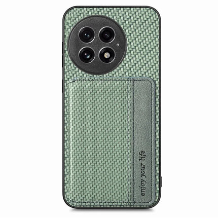 For OnePlus 13 Case RFID Blocking Carbon Fiber Leather Phone Back Cover with Card Holder - Green