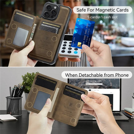 For iPhone 16 Pro Case AUTSPACE A13 Vintage Leather Back Cover with Magnetic Detachable Card Bag