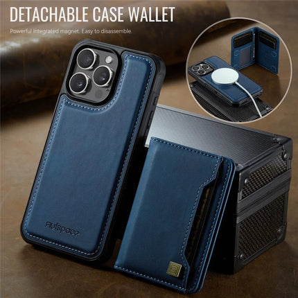 For iPhone 16 Pro Case AUTSPACE A13 Vintage Leather Back Cover with Magnetic Detachable Card Bag