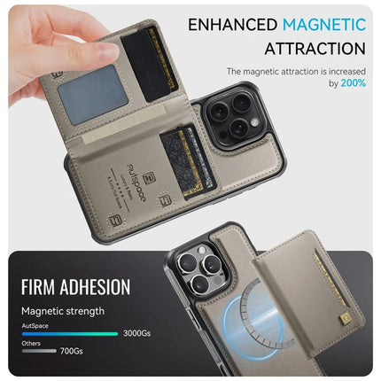 For iPhone 16 Pro Case AUTSPACE A13 Vintage Leather Back Cover with Magnetic Detachable Card Bag