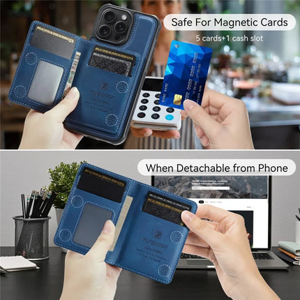 For iPhone 16 Pro Max Case AUTSPACE A13 Vintage Leather Back Cover with Magnetic Detachable Card Bag