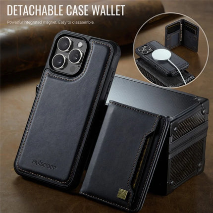 For iPhone 16 Pro Max Case AUTSPACE A13 Vintage Leather Back Cover with Magnetic Detachable Card Bag