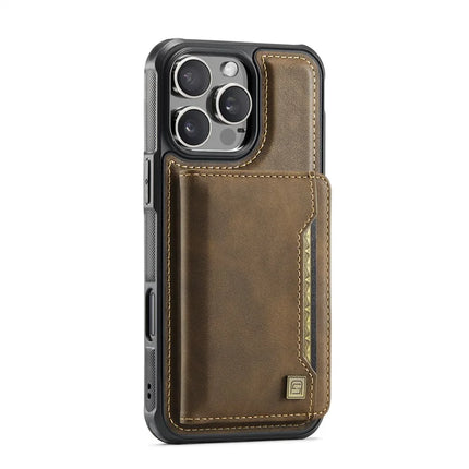 For iPhone 16 Pro Max Case AUTSPACE A13 Vintage Leather Back Cover with Magnetic Detachable Card Bag