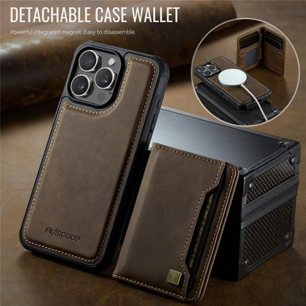 For iPhone 16 Pro Max Case AUTSPACE A13 Vintage Leather Back Cover with Magnetic Detachable Card Bag