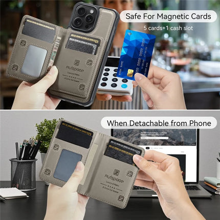 For iPhone 16 Pro Max Case AUTSPACE A13 Vintage Leather Back Cover with Magnetic Detachable Card Bag