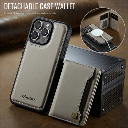 For iPhone 16 Pro Max Case AUTSPACE A13 Vintage Leather Back Cover with Magnetic Detachable Card Bag