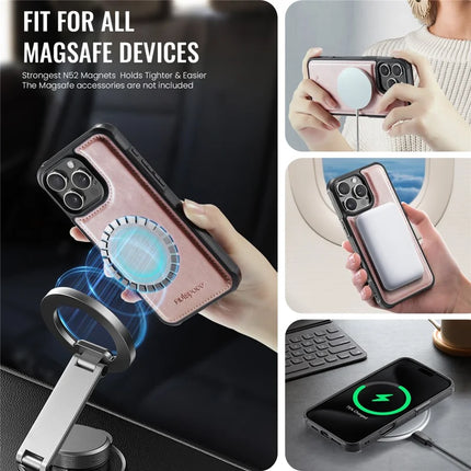 For iPhone 16 Pro Max Case AUTSPACE A13 Vintage Leather Back Cover with Magnetic Detachable Card Bag