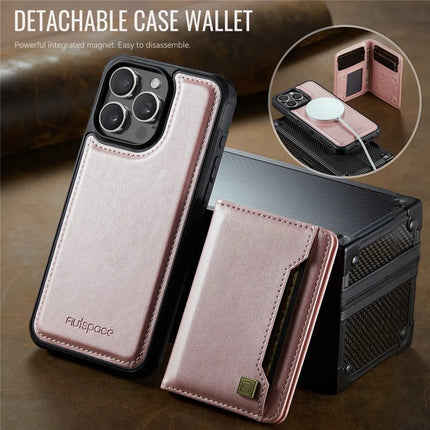 For iPhone 16 Pro Max Case AUTSPACE A13 Vintage Leather Back Cover with Magnetic Detachable Card Bag