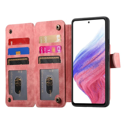 For Samsung Galaxy S22 5G Leather Phone Back Cover with RFID Blocking Zipper Wallet Kickstand