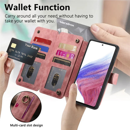 For Samsung Galaxy S22 5G Leather Phone Back Cover with RFID Blocking Zipper Wallet Kickstand