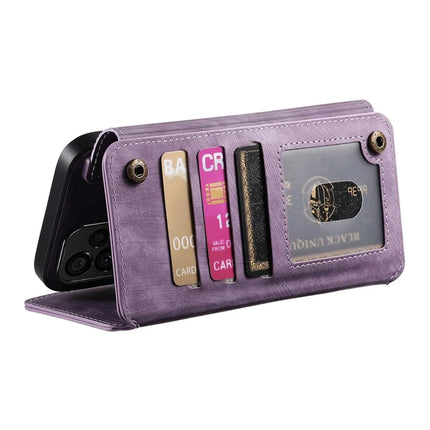 For Samsung Galaxy S22 5G Leather Phone Back Cover with RFID Blocking Zipper Wallet Kickstand