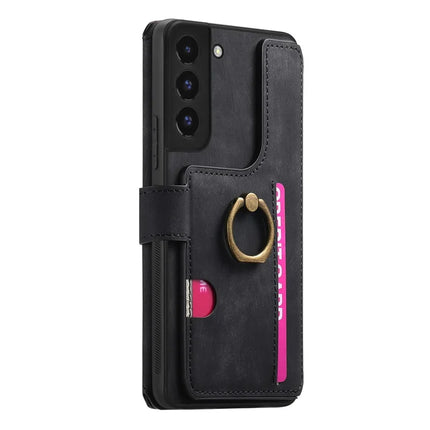 For Samsung Galaxy S22 5G Leather Phone Back Cover with RFID Blocking Zipper Wallet Kickstand