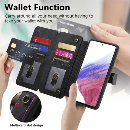 For Samsung Galaxy S22 5G Leather Phone Back Cover with RFID Blocking Zipper Wallet Kickstand