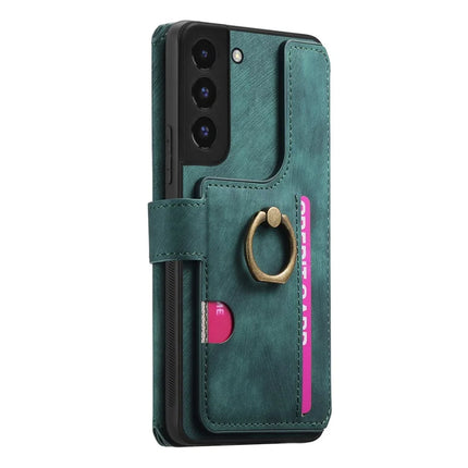 For Samsung Galaxy S22 5G Leather Phone Back Cover with RFID Blocking Zipper Wallet Kickstand