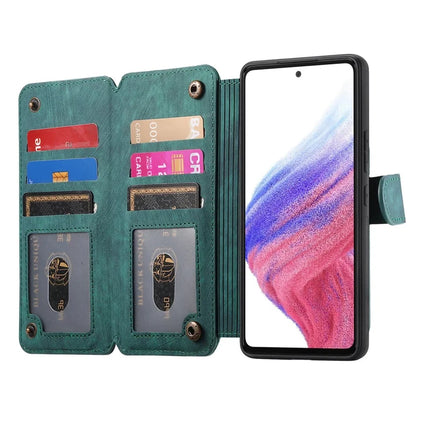 For Samsung Galaxy S22 5G Leather Phone Back Cover with RFID Blocking Zipper Wallet Kickstand