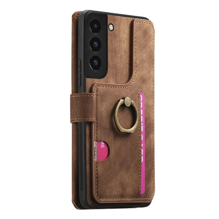 For Samsung Galaxy S22 5G Leather Phone Back Cover with RFID Blocking Zipper Wallet Kickstand