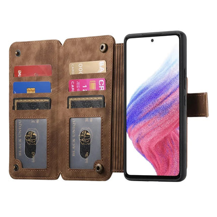 For Samsung Galaxy S22 5G Leather Phone Back Cover with RFID Blocking Zipper Wallet Kickstand