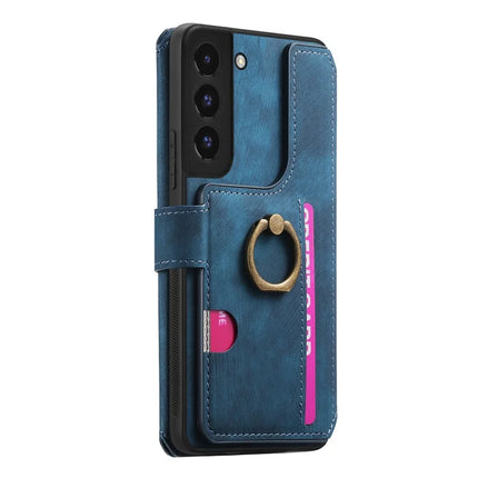 For Samsung Galaxy S22 5G Leather Phone Back Cover with RFID Blocking Zipper Wallet Kickstand
