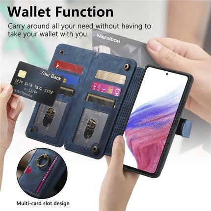 For Samsung Galaxy S22 5G Leather Phone Back Cover with RFID Blocking Zipper Wallet Kickstand
