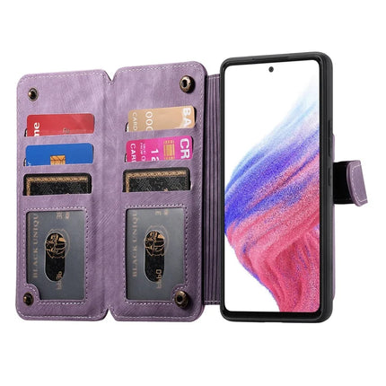 For Samsung Galaxy S23 Leather Phone Back Cover with RFID Blocking Zipper Wallet Kickstand