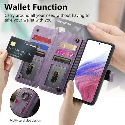 For Samsung Galaxy S23 Leather Phone Back Cover with RFID Blocking Zipper Wallet Kickstand