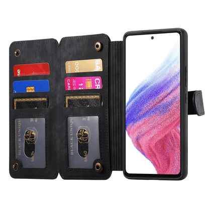 For Samsung Galaxy S23 Leather Phone Back Cover with RFID Blocking Zipper Wallet Kickstand