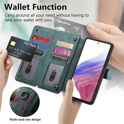 For Samsung Galaxy S23 Leather Phone Back Cover with RFID Blocking Zipper Wallet Kickstand
