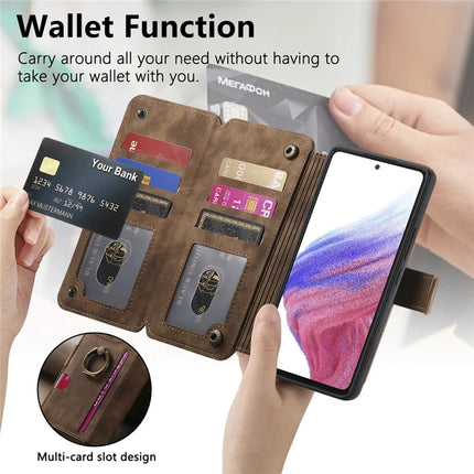 For Samsung Galaxy S23 Leather Phone Back Cover with RFID Blocking Zipper Wallet Kickstand